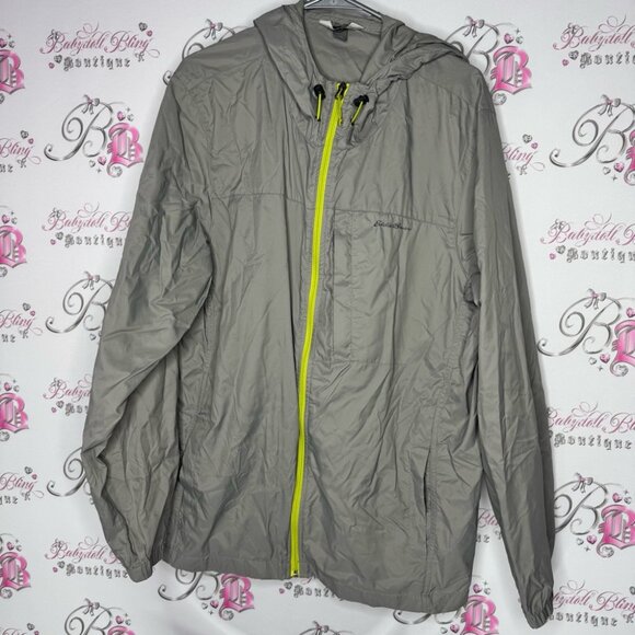 Eddie Bauer jacket coat rain ☔️ Gray Windbreaker with Neon green accents zip up